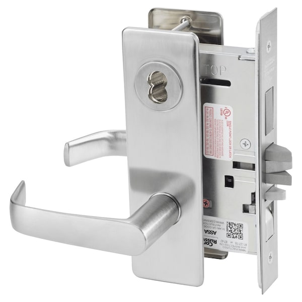 Apartment or Dormitory Mortise Lock, NS Lever, M Escutcheon, 6-Pin LFIC Less Core, Satin Chrome